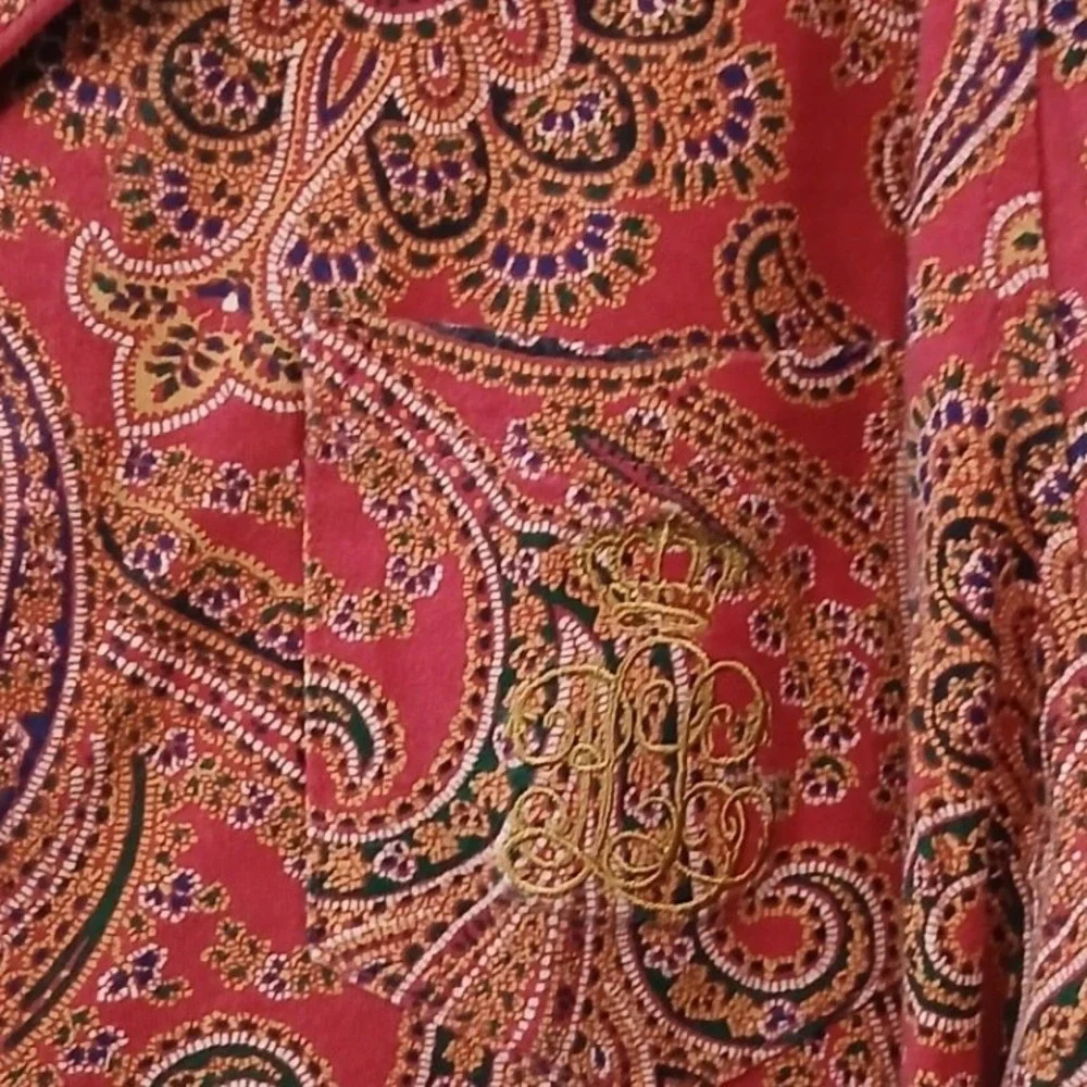 Lauren Ralph Lauren Womens Lg Red Paisley Button Down Pajama Top Loungewear Knit